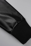 Black Casual Solid Patchwork O Neck Long Sleeve Dresses