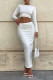 White Sexy Solid Patchwork O Neck Long Sleeve Two Pieces