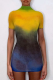 Yellow Sexy Gradual Change Patchwork Half A Turtleneck Pencil Skirt Dresses