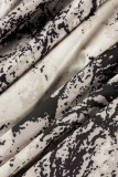 Black Sexy Print Bandage Patchwork Asymmetrical V Neck One Step Skirt Dresses