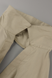 Coffee Street Solid Patchwork Turndown Collar Tops