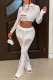 White Sexy Solid Ripped Hollowed Out Patchwork O Neck Long Sleeve Two Pieces