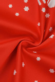 Red Casual Print Patchwork O Neck Princess Dresses