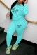 Baby Blue Casual Print Letter Hooded Collar Long Sleeve Two Pieces