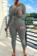 Grey Street Print Patchwork Hooded Collar Long Sleeve Two Pieces