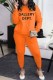 Orange Casual Print Letter O Neck Long Sleeve Two Pieces