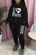 Black Casual Print Letter Hooded Collar Long Sleeve Two Pieces