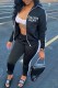 Black Sportswear Print Letter Zipper Collar Long Sleeve Two Pieces