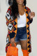 Orange Casual Print Patchwork Cardigan Collar Outerwear