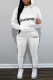 White Casual Letter Print Basic Hooded Collar Long Sleeve Two Pieces