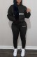 Black Casual Letter Print Basic Hooded Collar Long Sleeve Two Pieces