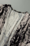 Black Sexy Print Bandage Patchwork Asymmetrical V Neck One Step Skirt Dresses