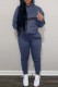 Tibetan Blue Casual Letter Print Basic Hooded Collar Long Sleeve Two Pieces