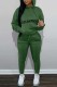 Green Casual Letter Print Basic Hooded Collar Long Sleeve Two Pieces