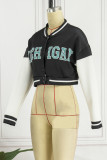 Red Casual Letter Print Buttons Cardigan Outerwear