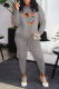Grey Street Print Patchwork O Neck Long Sleeve Two Pieces