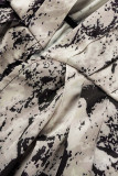Black Sexy Print Bandage Patchwork Asymmetrical V Neck One Step Skirt Dresses