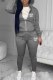 Grey Casual Print Letter Hooded Collar Long Sleeve Two Pieces