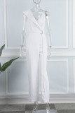 Light Coffee Casual Solid Patchwork V Neck Boot Cut Jumpsuits