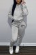 Light Gray Casual Letter Print Patchwork Basic Hooded Collar Long Sleeve Two Pieces