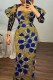 Brownness Elegant Print Hollowed Out Patchwork O Neck One Step Skirt Dresses
