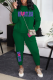 Dark Green Casual Print Patchwork O Neck Long Sleeve Two Pieces