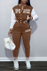 Coffee Street Print Patchwork Long Sleeve Two Pieces
