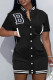 Black Casual Print Buckle Mandarin Collar Pencil Skirt Dresses