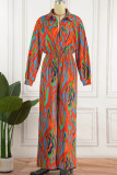 Red Sexy Print Patchwork Turndown Collar Straight Jumpsuits