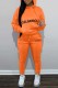 Tangerine Red Casual Letter Print Basic Hooded Collar Long Sleeve Two Pieces