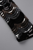 Black Sexy Sequins Patchwork V Neck One Step Skirt Dresses