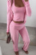 Pink Casual Solid Patchwork Hooded Collar Long Sleeve Three Pieces