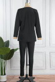 Blue Casual Solid Patchwork Turn-back Collar Long Sleeve Two Pieces