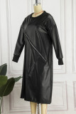 Black Casual Solid Patchwork O Neck Long Sleeve Dresses