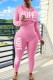 Pink Casual Letter Print Basic Hooded Collar Long Sleeve Two Pieces