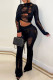 Black Sexy Solid Ripped Hollowed Out Patchwork O Neck Long Sleeve Two Pieces