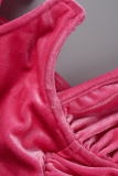 Pink Sexy Solid Patchwork Halter Sleeveless Two Pieces