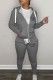 Grey Casual Print Letter Hooded Collar Long Sleeve Two Pieces