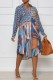 Blue Casual Print Patchwork Turndown Collar Long Sleeve Dresses