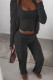 Black Casual Solid Patchwork Hooded Collar Long Sleeve Three Pieces