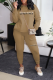 Khaki Street Print Letter O Neck Long Sleeve Two Pieces