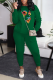Dark Green Street Print Patchwork O Neck Long Sleeve Two Pieces