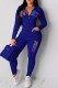 Royal Blue Casual Letter Print Patchwork Hooded Collar Long Sleeve Two Pieces