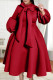 Burgundy Elegant Solid Bandage Patchwork Half A Turtleneck A Line Dresses