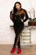 Black adult Casual Fashion Print Camouflage Patchwork Two Piece Suits Leopard pencil Long Sleeve