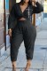 Black Casual Print Patchwork V Neck Long Sleeve Two Pieces