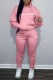 Pink Street Print Letter Hooded Collar Long Sleeve Two Pieces