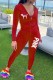 Red Casual Print Letter Hooded Collar Long Sleeve Two Pieces