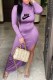 Purple Casual Print Slit Letter Half A Turtleneck One Step Skirt Dresses