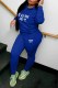 Blue Casual Print Letter Hooded Collar Long Sleeve Two Pieces
